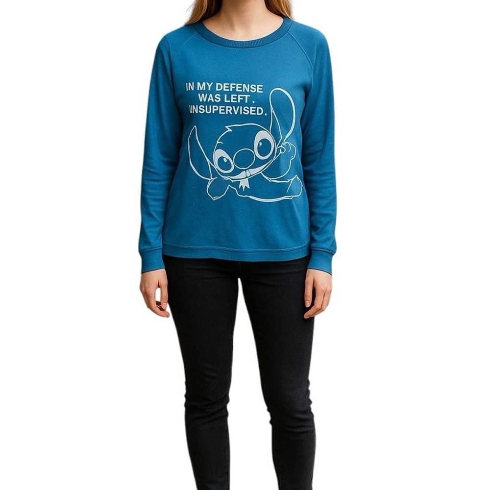 Disney Stitch Sleepwear Soft Blue‎ Long Sleeve Graphic Tee Women Size M